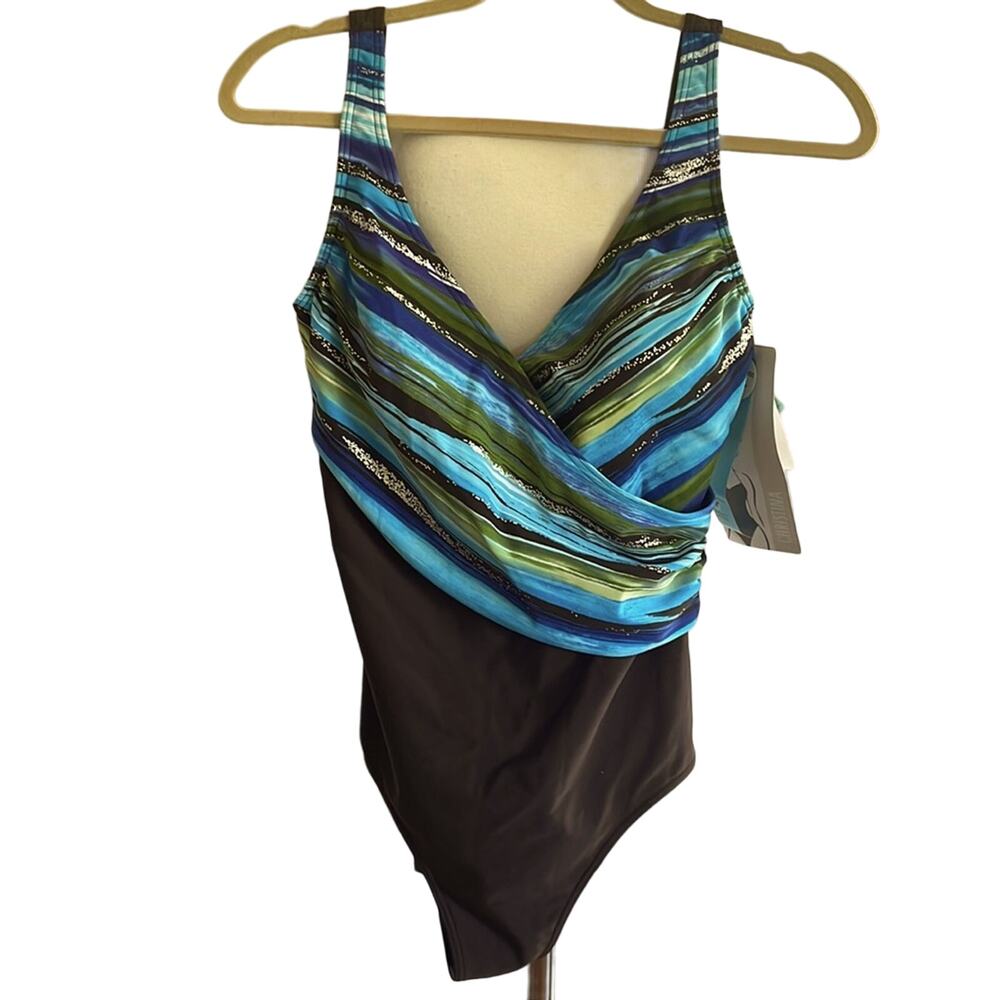 Christina Swimwear Size 12L NWT Blue Green Brown Mallot